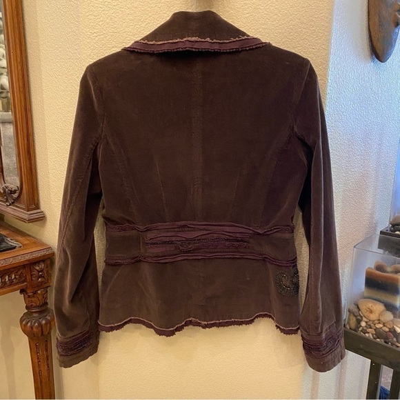 FLAIR COLLECTION Women Brown Embellished Corduroy Boho Blazer-Medium-Fit Small - Picture 7 of 11